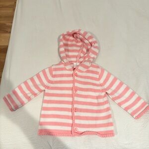 Hanna Anderson Pink and White Knit Button Up Sweater